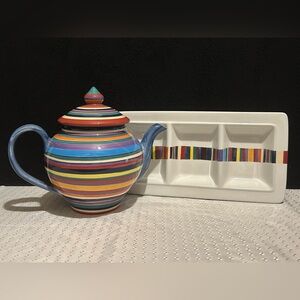 HAVANA Tabletops Unlimited
3 Part Relish Tray 14" Bright
Stripes Hand Painted